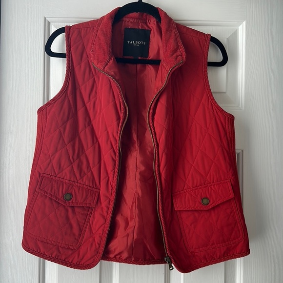 Talbots rust color diamond quilt vest corduroy trim pockets medium petite - Picture 1 of 4